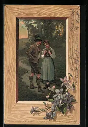 Künstler-AK E. Döcker: Verliebtes Paar im Wald