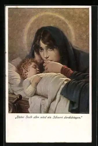 Künstler-AK Hermann Kaulbach: Mater dolorosa, Deine Seele aber wird ein Schwert durchdringen