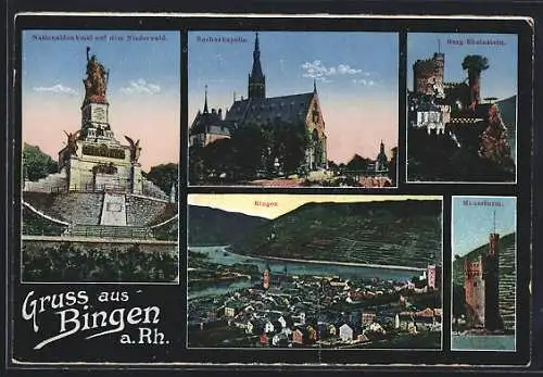 AK Bingen a. Rh., Nationaldenkmal auf dem Niederwald, Burg Rheinstein, Rochuskapelle