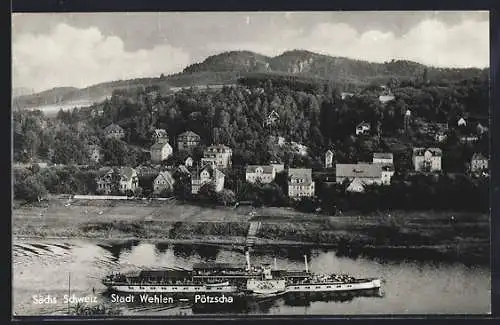 AK Wehlen-Pötzscha /Sächs. Schweiz, Uferpartie mit Dampfer Pillnitz