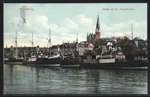 AK Flensburg, Hafen mit St. Jürgenkirche