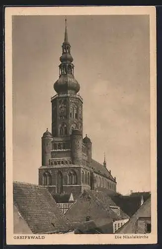 AK Greifswald, Gesamtansicht der Nikolaikirche