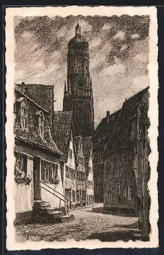 AK Nördlingen, Kirche von der Luckengasse gesehen