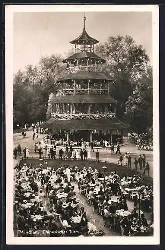 AK München-Schwabing, Passanten am Chinesischen Turm