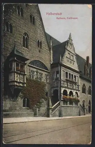 AK Halberstadt, Rathaus mit Freitreppe