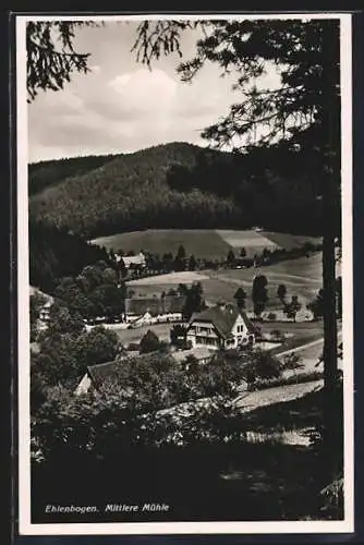 AK Ehlenbogen, Gasthaus Mittlere Mühle J. Weidenbach aus der Vogelschau