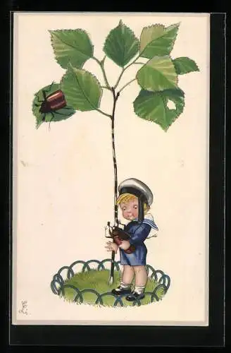 Künstler-AK Meissner & Buch (M&B) Nr. 2921: Kleiner Matrose mit einem Maikäfer