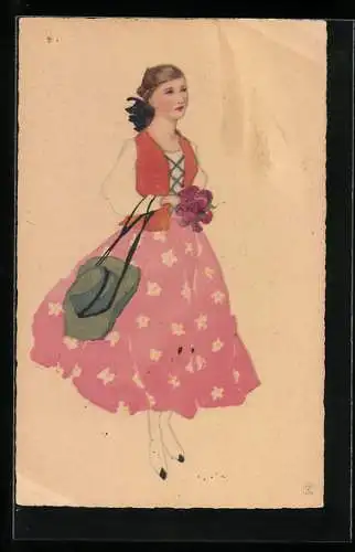 Künstler-AK Meissner & Buch (M&B) Nr. 2387: Junge Frau in tolller Garderobe