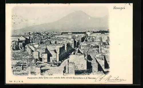 AK Pompei, Panorama della Città con veduta della strada Consolare e di Narciso, Ausgrabung