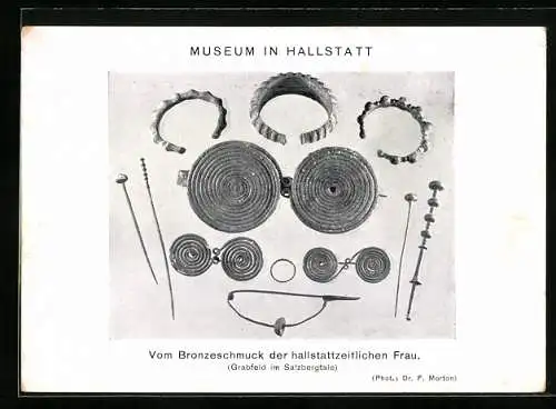 AK Hallstatt, Bronzeschmuck der gallstattzeitlichen Frau, Grabfeld im Salzbergtale