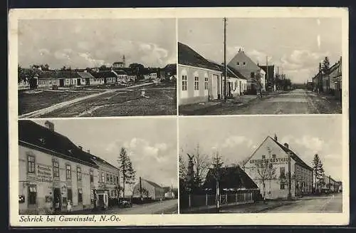 AK Gaweinstal, Schrick, Ortsansicht, Strassenpartie, Gemeindegasthaus