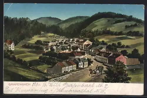 AK Grafenbach /N.-Oe., Ortsansicht mit Umgebung, Kutsche