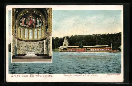 AK Dampfer Luitpold, Votivkirche, Starnberger See