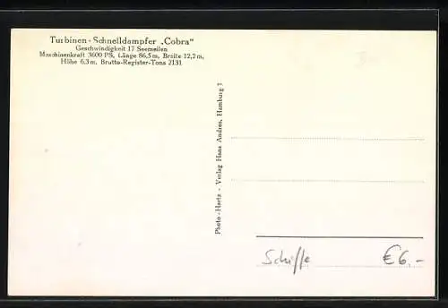 AK Schnelldampfer Cobra in Fahrt