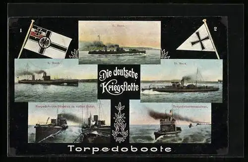 AK Die Deutsche Kriegsflotte, Torpedoboote, G. Boot, Flagge der Kaiserlichen Marine