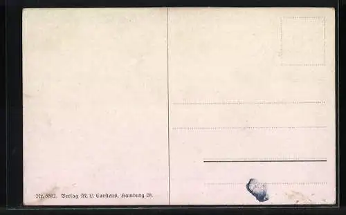 Künstler-AK Matrose mit Reichskriegsfahne hat sich aus dem Meer an einen Felsen gerettet