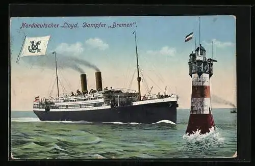 AK Postdampfer Bremen des Norddeutschen Lloyd, Leuchtturm
