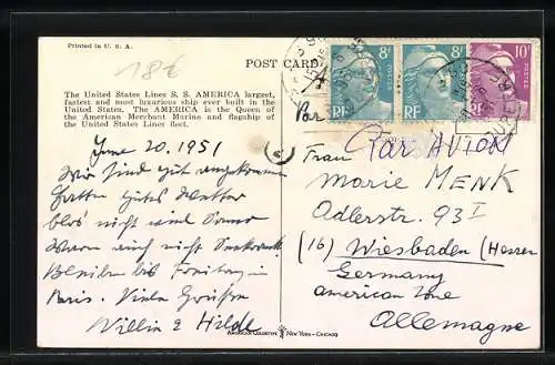 Künstler-AK S.S. America in voller Fahrt