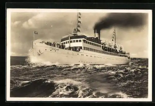 AK Passagierschiff Rugard in unruhiger See