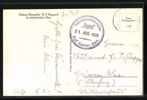 AK Passagierschiff Rugard in unruhiger See