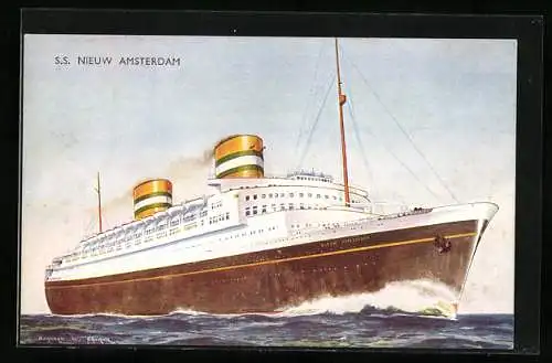 Künstler-AK Passagierschiff SS Nieuw Amsterdam in voller Fahrt