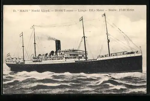 Künstler-AK Passagierschiff Main des Nordd. Lloyf auf Steuerbord