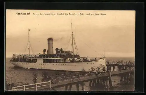 AK Heringsdorf, Dampfer Odin an der Landungsbrücke