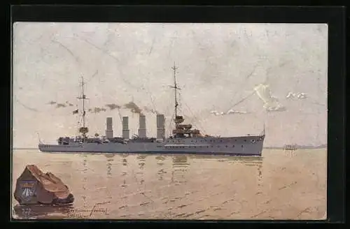 Künstler-AK Kriegsschiff S. M. S. Stralsund vor der Küste