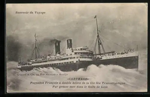 AK Passagierschiff Carthage bei schweren Seegang