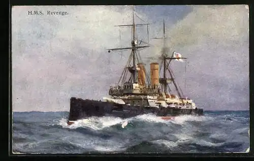 Künstler-AK HMS Revenge, Kriegsschiff