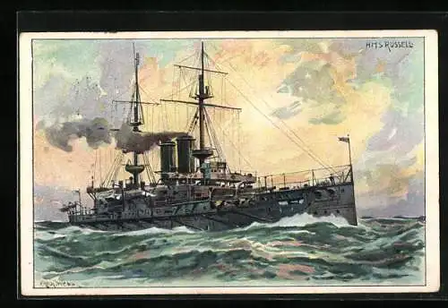 Künstler-AK HMS Russell, Kriegsschiff