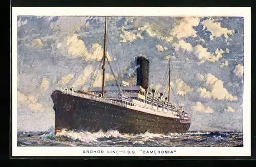 Künstler-AK Passagierschiff T.S.S. Cameronia bei stürmischer See