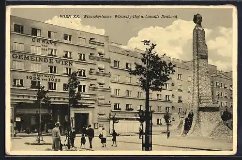AK Wien, Winarskystrasse, Winarsky-Hof und Lassalle Denkmal
