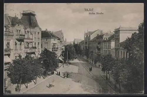 AK Tilsit, Hohe Strasse mit Passanten