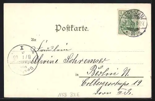 Lithographie Breslau, Rathaus bei Mondschein