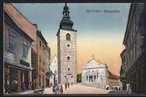 AK Pettau, Hauptplatz mit Stadt-Theater