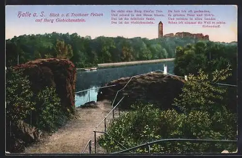 AK Halle / Saale, Blick v. d. Trothaer Felsen auf Burg Giebichenstein