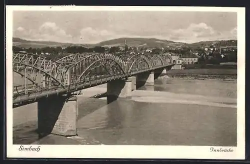 AK Simbach / Inn, Innpartie mit Brücke