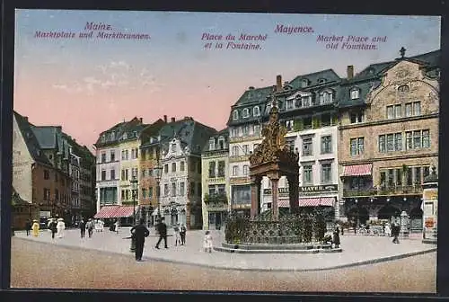 AK Mainz, Marktplatz und Marktbrunnen
