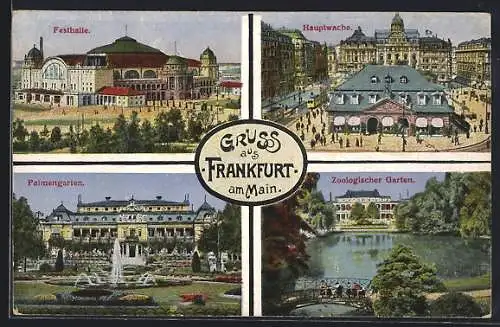 AK Frankfurt / Main, Zoologischer Garten, Palmengarten, Festhalle, Hauptwache