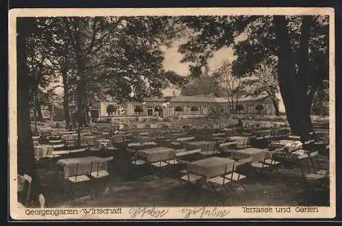 AK Hannover, Georgengarten-Wirtschaft, Terrasse & Garten