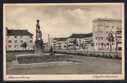 AK Braunschweig, Strassenpartie am Siegfriedbrunnen