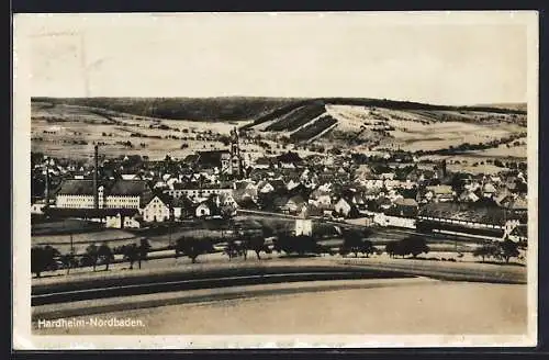 AK Hardheim, Ortsansicht mit Fabrikgebäude und Kirche