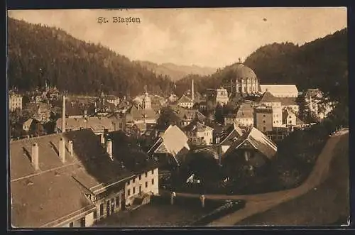 AK St. Blasien, Teilansicht mit Kirche