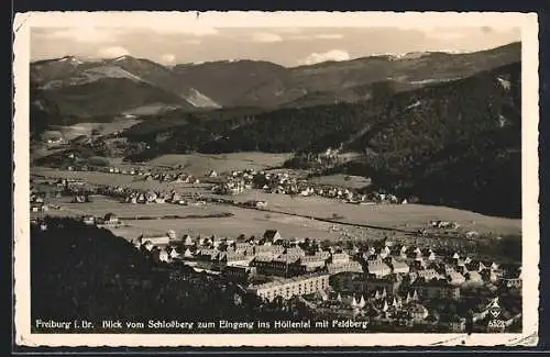 AK Freiburg i. Br., Blick vom Schlossberg zum Eingang ins Höllental mit Feldberg