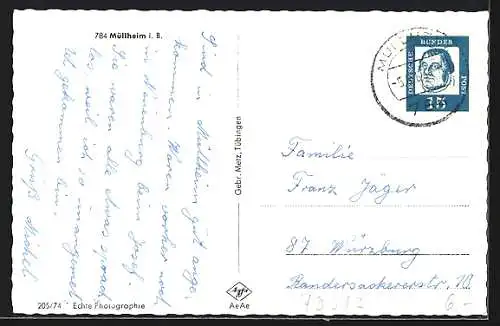 AK Müllheim i. B., Strassenpartie mit Kirche