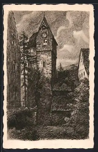 Künstler-AK Eberbach / Neckar, Pulverturm