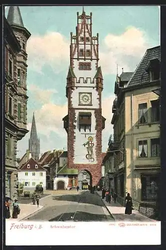 AK Freiburg / Breisgau, Blick zum Schwabentor, Strassenbahn