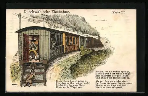 AK Angebundener Bock an Waggen der schwäbischen Eisenbahn