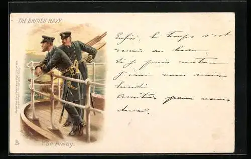 Lithographie Offiziere der British Navy an Deck eines Kriegsschiffes